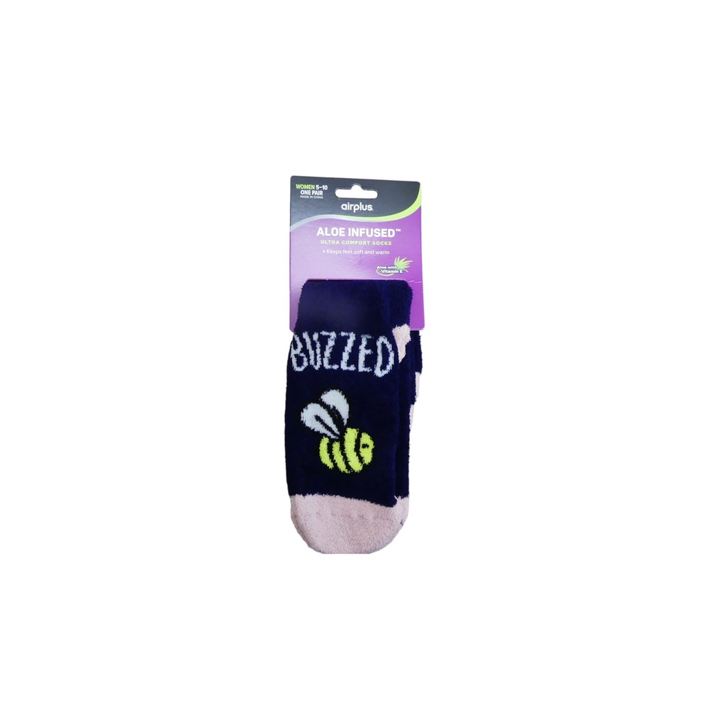 Airplus Aloe Infused Socks Womens 5-10 Navy Blue NWT Buzzed Bee Ultra Comfort